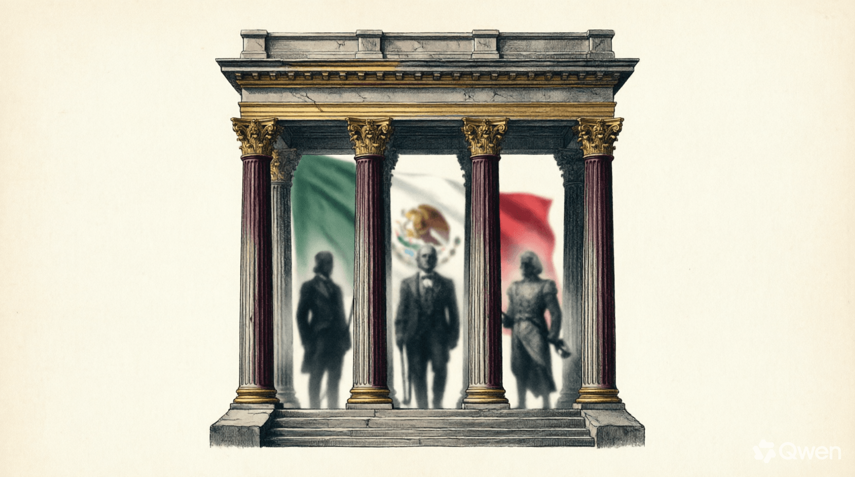 Ilustración de columnas institucionales que representan la gobernanza nacional